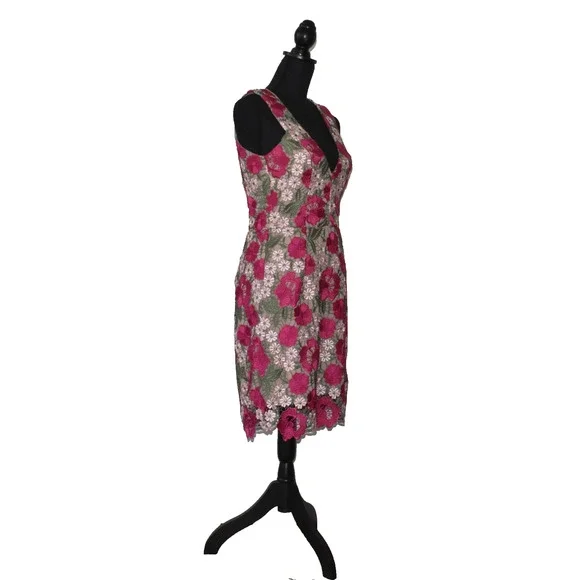 B0 Auth DRESS THE POPULATION Multicolor Floral Lace Mina Cocktail Dress Size M - Picture 3 of 7